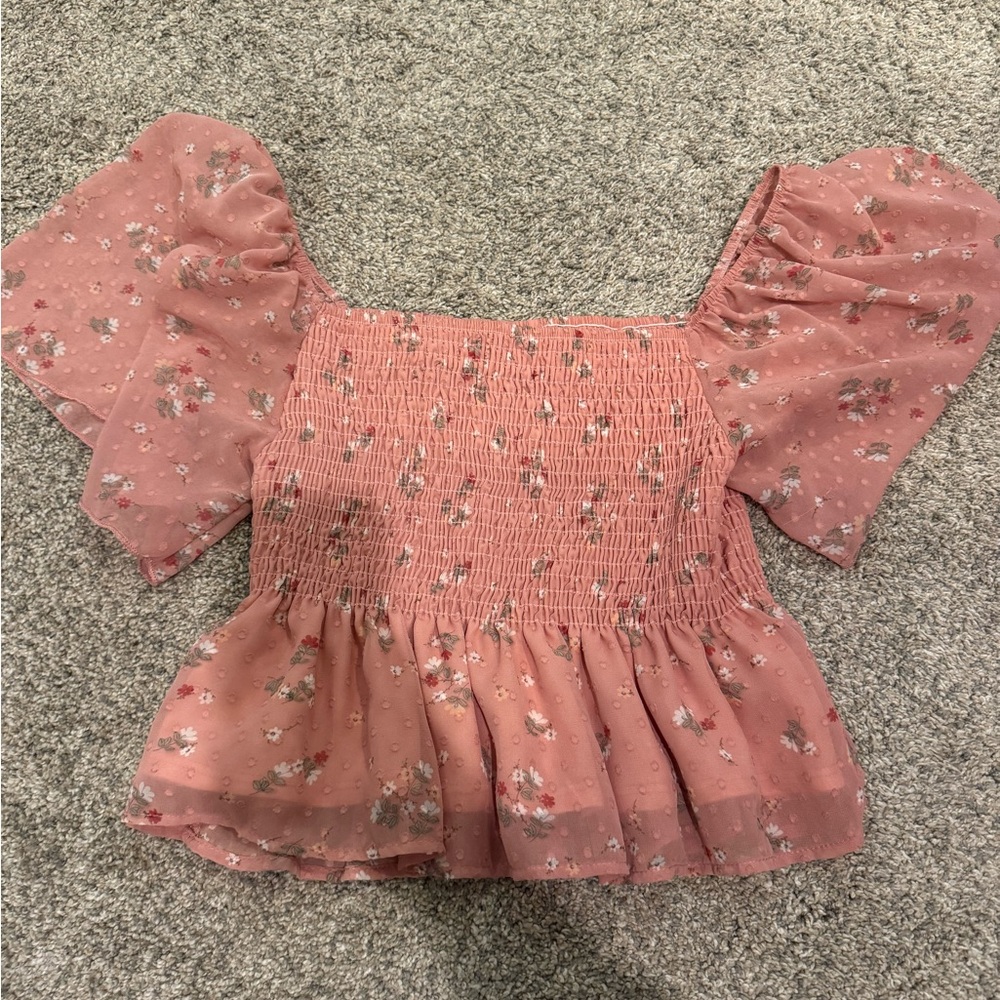Altar'd State Pink Floral Smocked Blouse